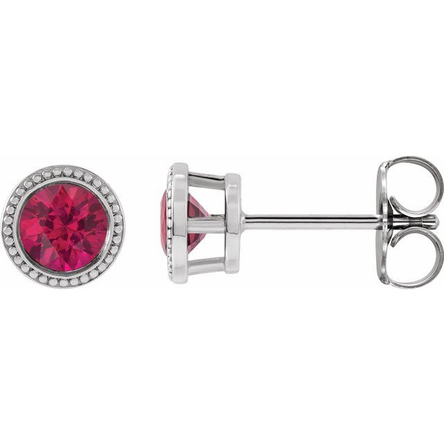 Ruby Round Bezel-Set Stud Earrings in Gold and Platinum