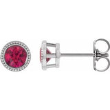 Ruby Round Bezel-Set Stud Earrings in Gold and Platinum