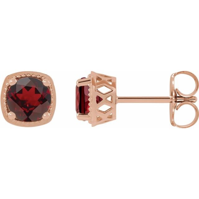 Mozambique Garnet Round Stud Earrings in Gold and Platinum