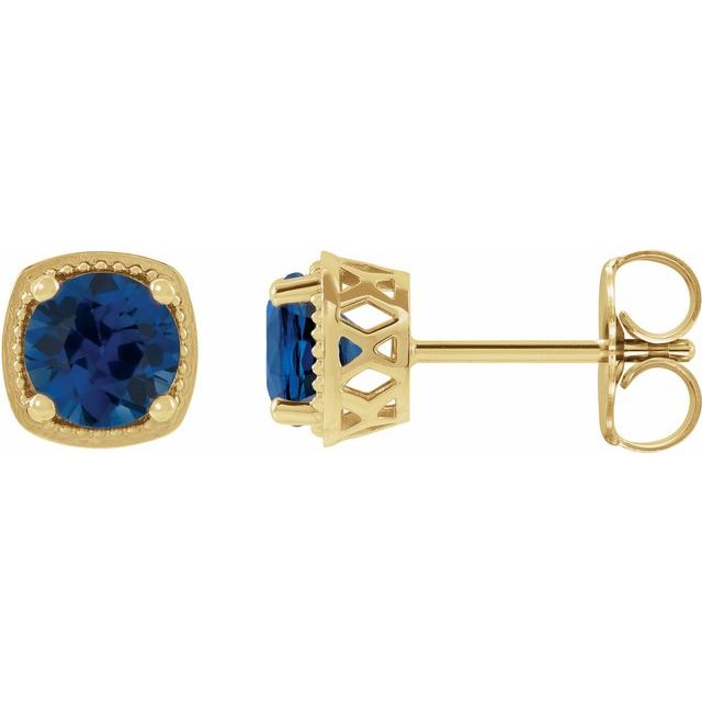 Blue Sapphire Round Stud Earrings in Gold and Platinum