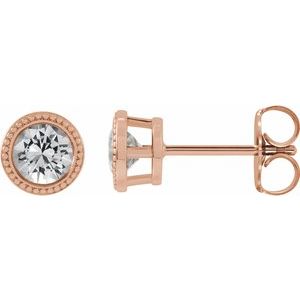 White Sapphire Round Bezel-Set Stud Earrings in Gold and Platinum