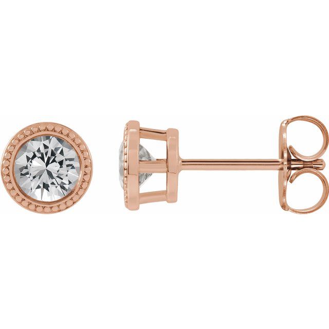 White Sapphire Round Bezel-Set Stud Earrings in Gold and Platinum