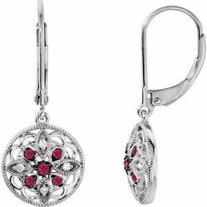 Ruby & Diamond Round Stud Earrings in Gold and Platinum