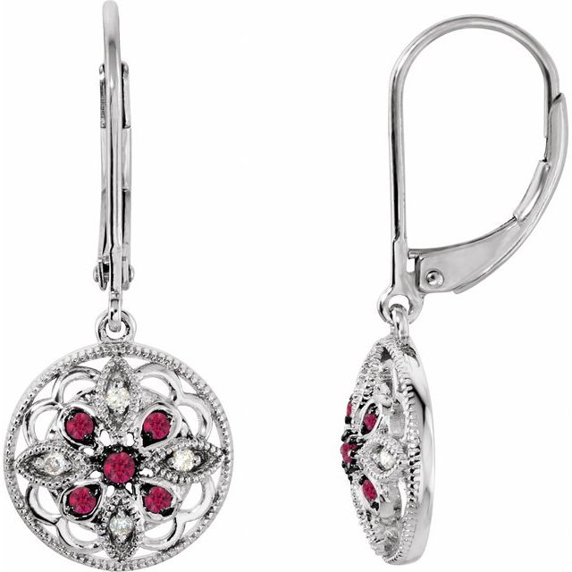 Ruby & Diamond Round Stud Earrings in Gold and Platinum