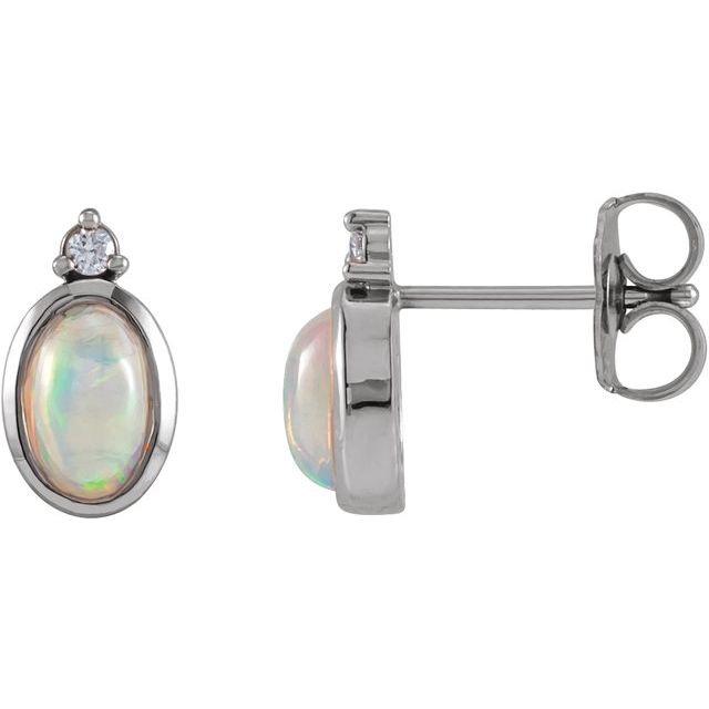 Ethiopian Opal & Diamond Oval Bezel-Set Stud Earrings in Gold and Platinum