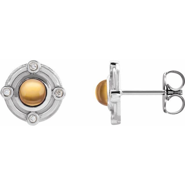 Citrine & Diamond Round Stud Earrings in Gold and Platinum