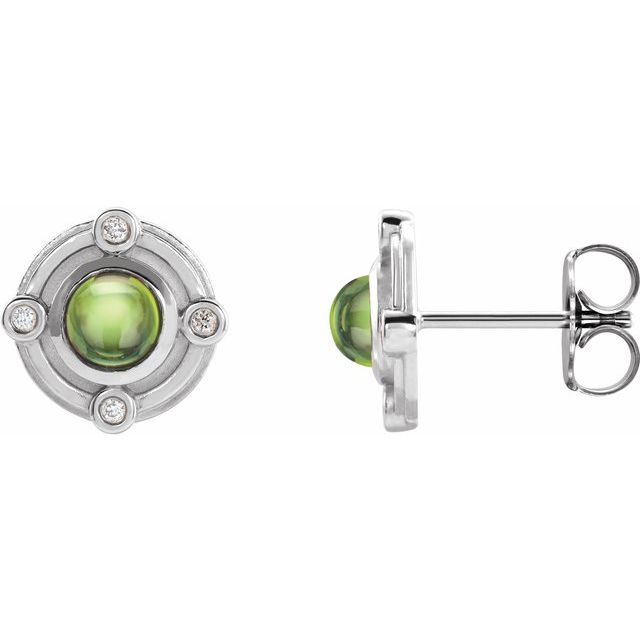 Peridot & Diamond Round Stud Earrings in Gold and Platinum