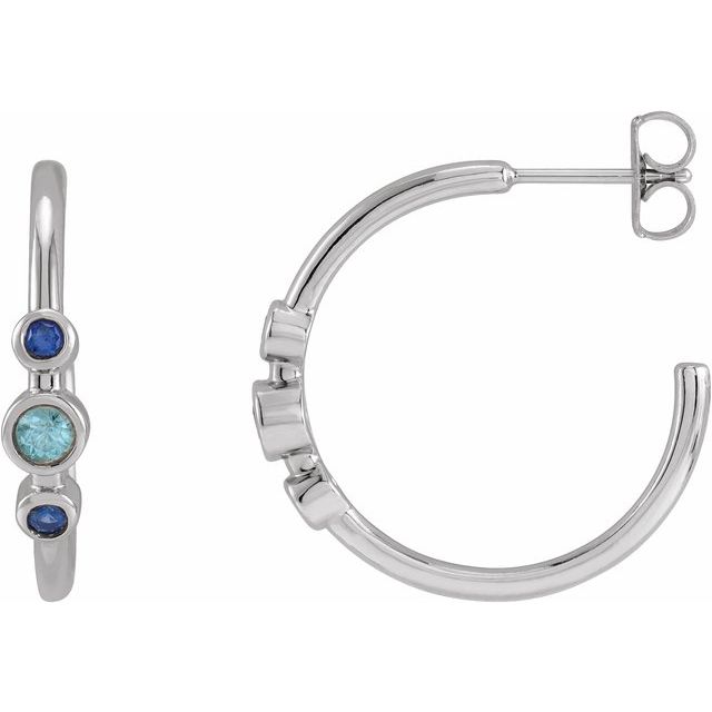Blue Zircon Round Bezel-Set Hoop Earrings in Gold and Platinum