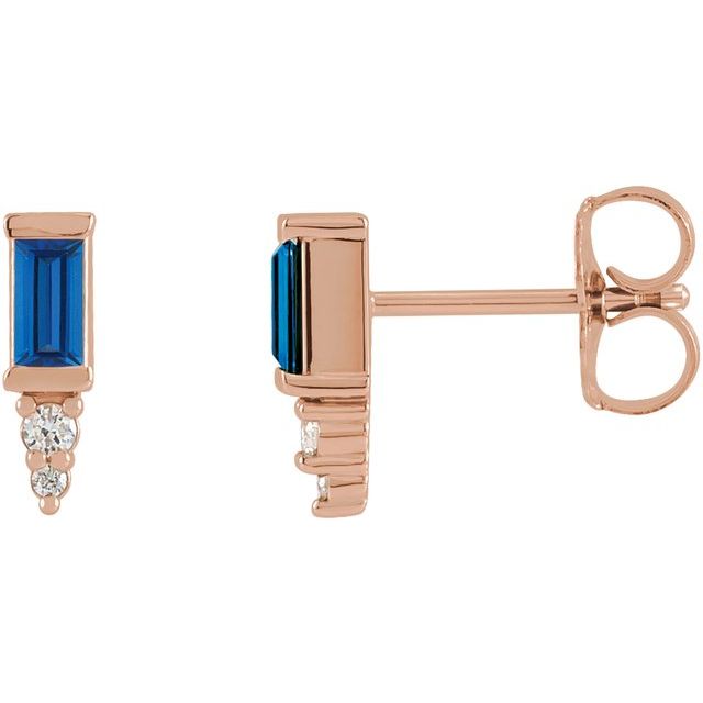 Blue Sapphire & Diamond Baguette Bar Earrings in Gold and Platinum