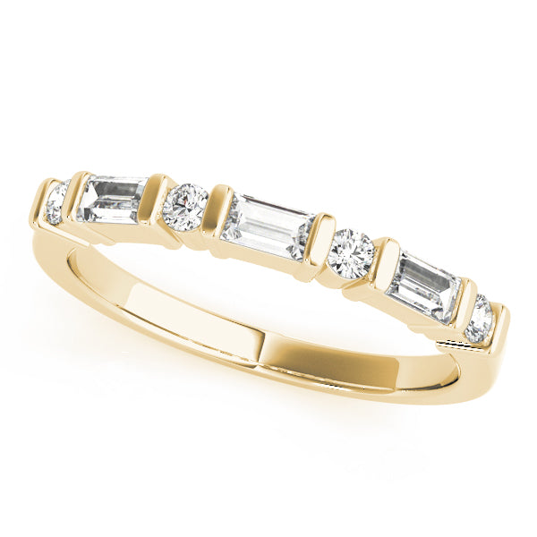 Alternating Round & Baguette Half Eternity Ring in Gold & Platinum