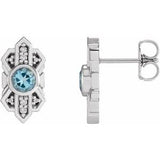 Aquamarine & Diamond Round Stud Earrings in Gold and Platinum