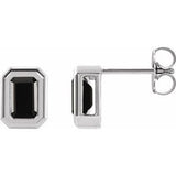 Black Onyx Emerald Solitaire Stud Earrings in Gold and Platinum