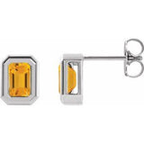 Citrine Emerald Solitaire Stud Earrings in Gold and Platinum