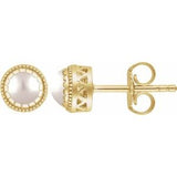 Pearl Bezel-Set Stud Earrings in Gold and Platinum