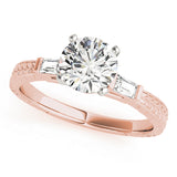 Crowned Three-Stone Baguette Round Diamond Engagement Ring — 9K/18K Gold & Platinum