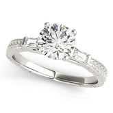 Crowned Three-Stone Baguette Round Diamond Engagement Ring — 9K/18K Gold & Platinum