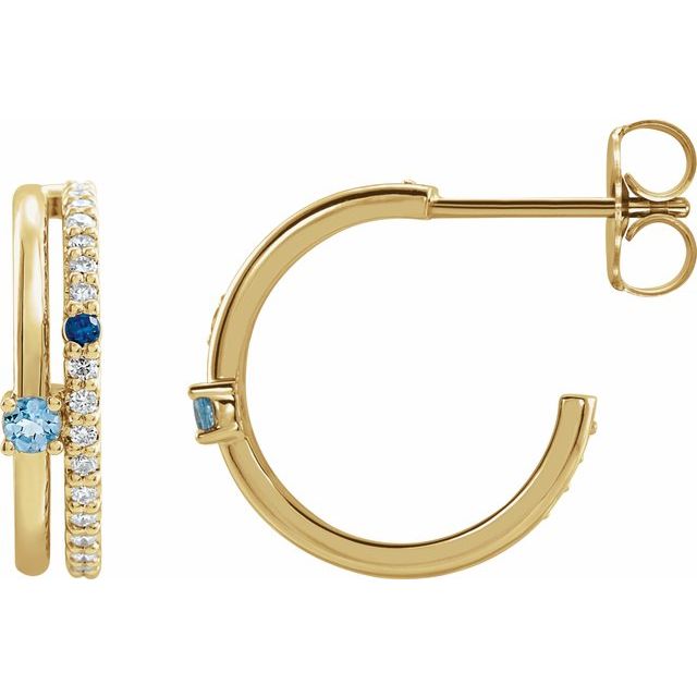 Aquamarine & Diamond Round Hoop Earrings in Gold and Platinum