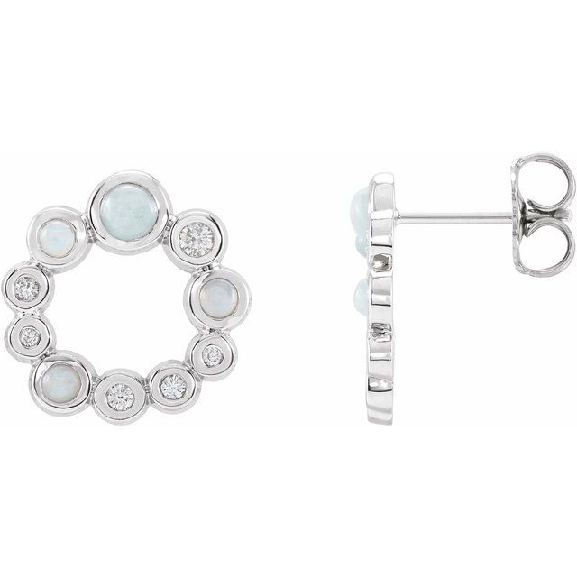 Ethiopian Opal & Diamond Round Bezel-Set Stud Earrings in Gold and Platinum