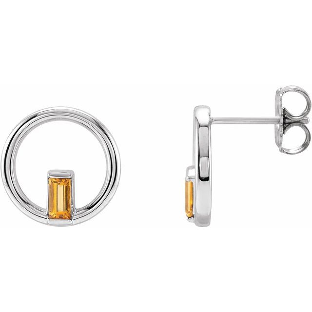 Citrine Baguette Stud Earrings in Gold and Platinum