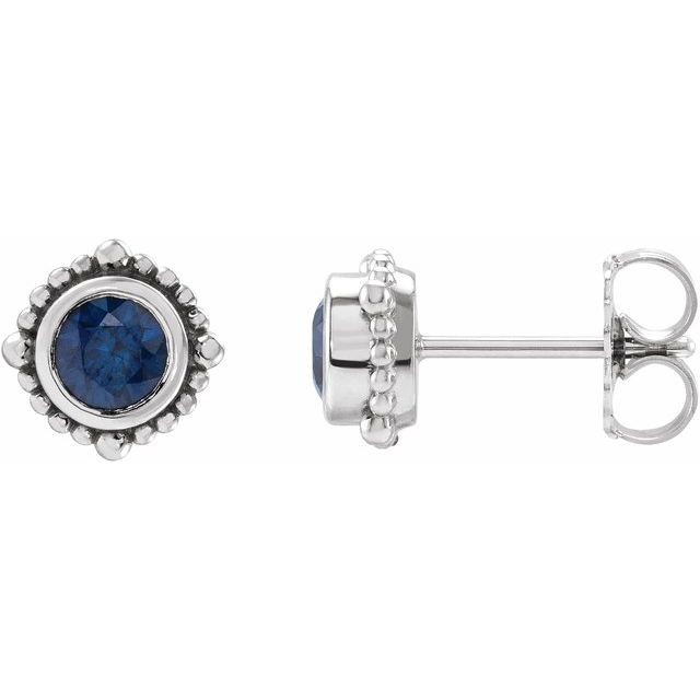 Blue Sapphire Round Halo Stud Earrings in Gold and Platinum