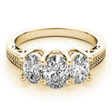 Devoted Three-Stone Oval Diamond Engagement Ring — 9K/18K Gold & Platinum
