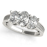 Devoted Three-Stone Oval Diamond Engagement Ring — 9K/18K Gold & Platinum