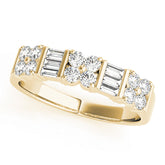 Alternating Baguette & Round Bar Set Half Eternity Ring in Gold & Platinum