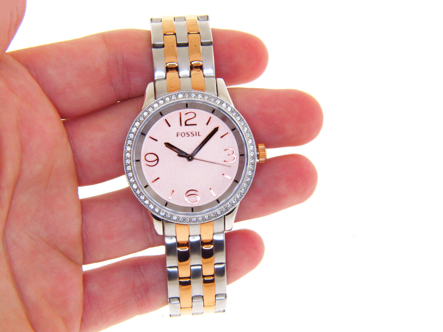 Fossil Stella Bq1419 Ladies Crystals Rose Gold Fac E Steel Case Bracelet Casual