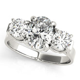 Romantic Three-Stone Oval Diamond Engagement Ring — 9K/18K Gold & Platinum