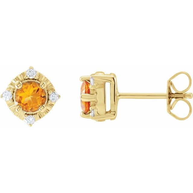 Citrine & Diamond Round Halo Stud Earrings in Gold and Platinum