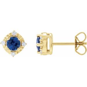 Blue Sapphire & Diamond Round Halo Stud Earrings in Gold and Platinum