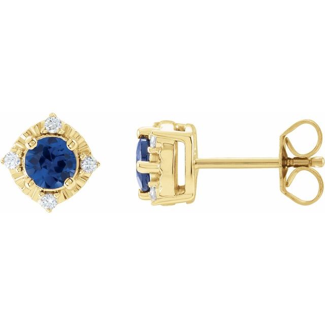 Blue Sapphire & Diamond Round Halo Stud Earrings in Gold and Platinum