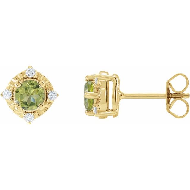 Peridot & Diamond Round Halo Stud Earrings in Gold and Platinum