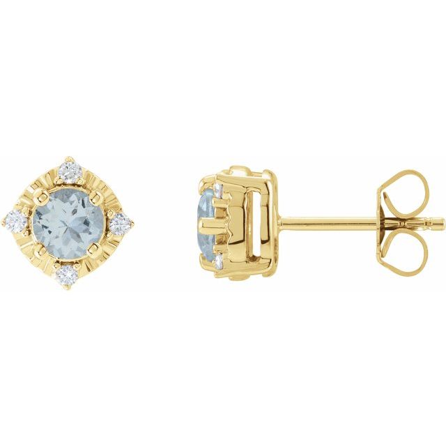 Aquamarine & Diamond Round Halo Stud Earrings in Gold and Platinum