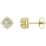 Aquamarine & Diamond Round Halo Stud Earrings in Gold and Platinum