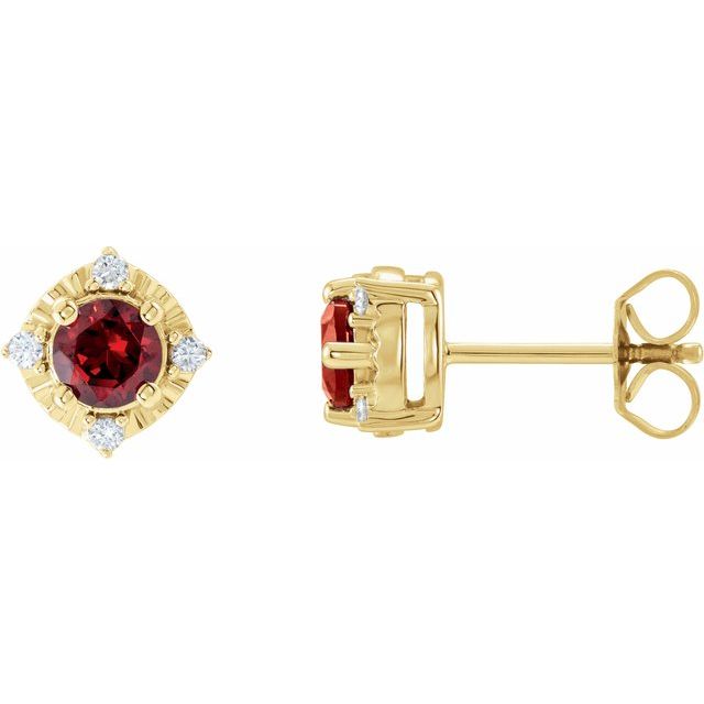 Mozambique Garnet & Diamond Round Halo Stud Earrings in Gold and Platinum