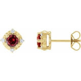 Mozambique Garnet & Diamond Round Halo Stud Earrings in Gold and Platinum