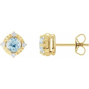 Sky Blue Topaz & Diamond Round Halo Stud Earrings in Gold and Platinum