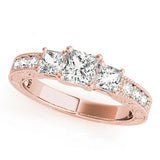 Heirloom Three-Stone Princess Diamond Engagement Ring — 9K/18K Gold & Platinum
