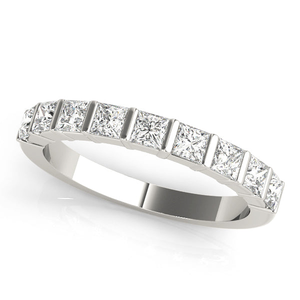 Princess cut diamond half eternity ring in 9k white gold