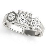 Romantic Three-Stone Princess Diamond Engagement Ring — 9K/18K Gold & Platinum