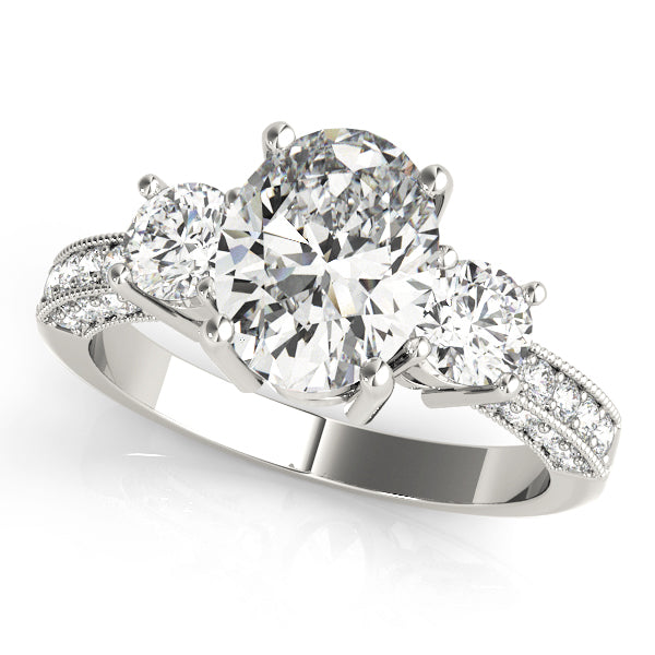 Crowned Three-Stone Oval Diamond Engagement Ring — 9K/18K Gold & Platinum