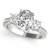 Crowned Three-Stone Oval Diamond Engagement Ring — 9K/18K Gold & Platinum