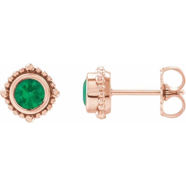 Emerald Round Halo Stud Earrings in Gold and Platinum