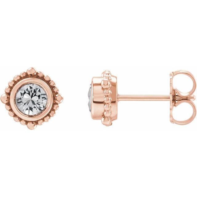 White Sapphire Round Halo Stud Earrings in Gold and Platinum