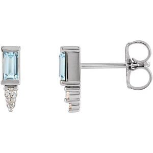 Sky Blue Topaz & Diamond Baguette Bar Earrings in Gold and Platinum