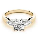 Refined Three-Stone Pear Diamond Engagement Ring — 9K/18K Gold & Platinum