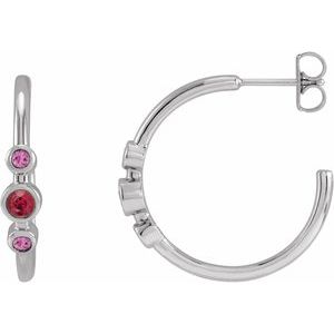 Ruby Round Bezel-Set Hoop Earrings in Gold and Platinum