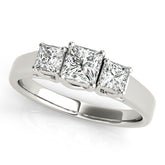 Graceful Three-Stone Princess Diamond Engagement Ring — 9K/18K Gold & Platinum