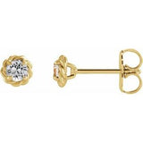 White Sapphire Round Stud Earrings in Gold and Platinum